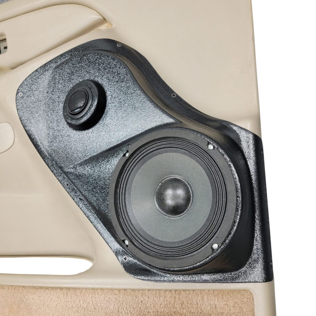 Front Door Custom Speaker Pods for the 2000-2006 Cadillac Escalade Chevrolet Avalanche Silverado Tahoe Suburban GMC Sierra Yukon to hold 6.5 in and 2.0 in speakers for car audio installation upgrade