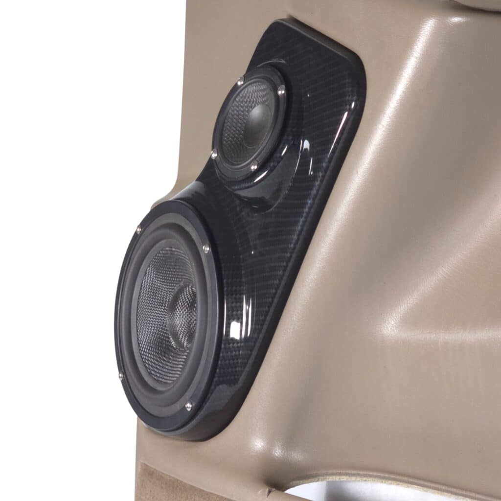 Front Door Custom Speaker Pods for the 2000-2006 Cadillac Escalade Chevrolet Avalanche Silverado Tahoe Suburban GMC Sierra Yukon to hold 6.5 in and 3.5 in speakers for car audio installation upgrade