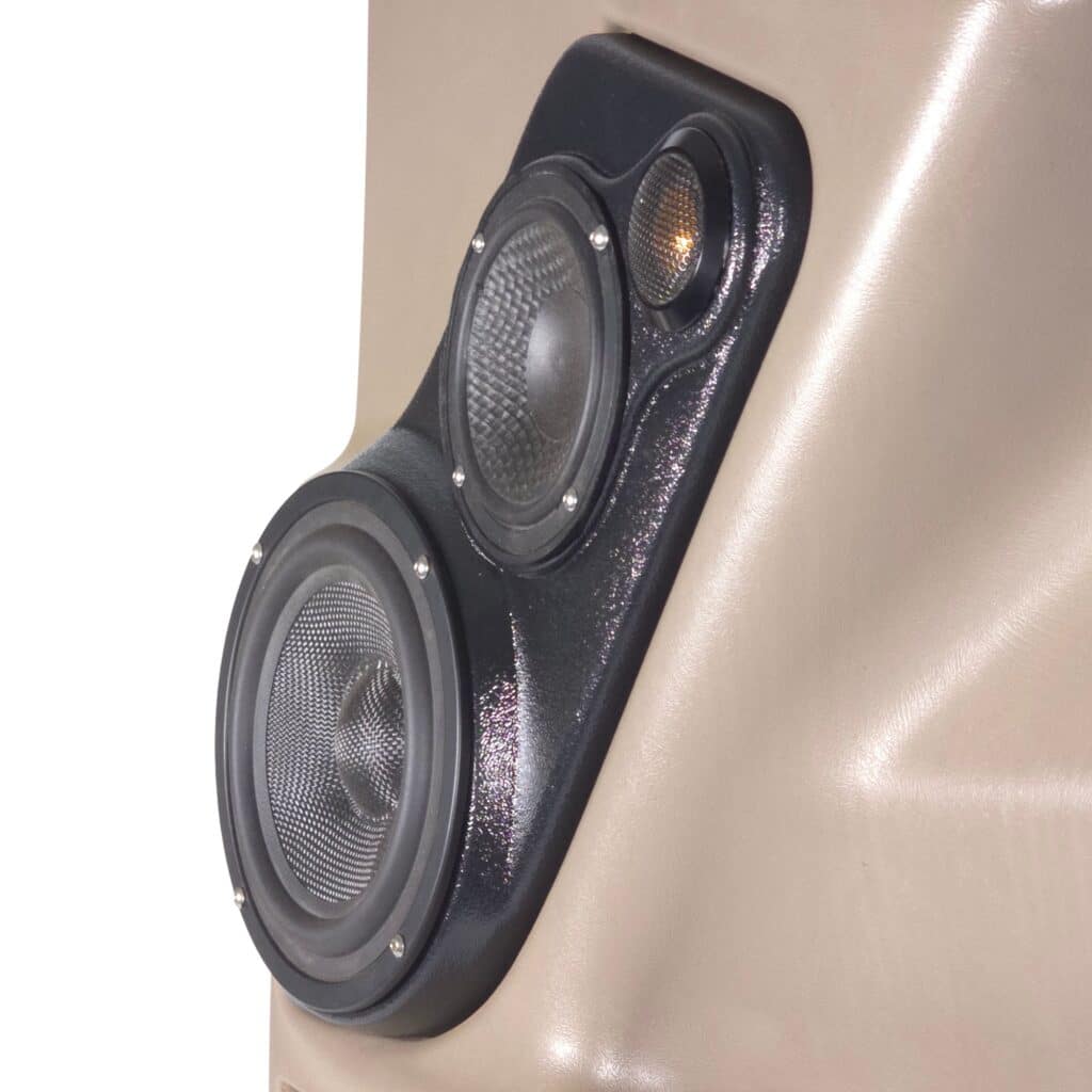 Front Door Custom Speaker Pods for the 2000-2006 Cadillac Escalade Chevrolet Avalanche Silverado Tahoe Suburban GMC Sierra Yukon to hold 6.5 in and 4.0 in and 2.0 in speakers for car audio installation upgrade
