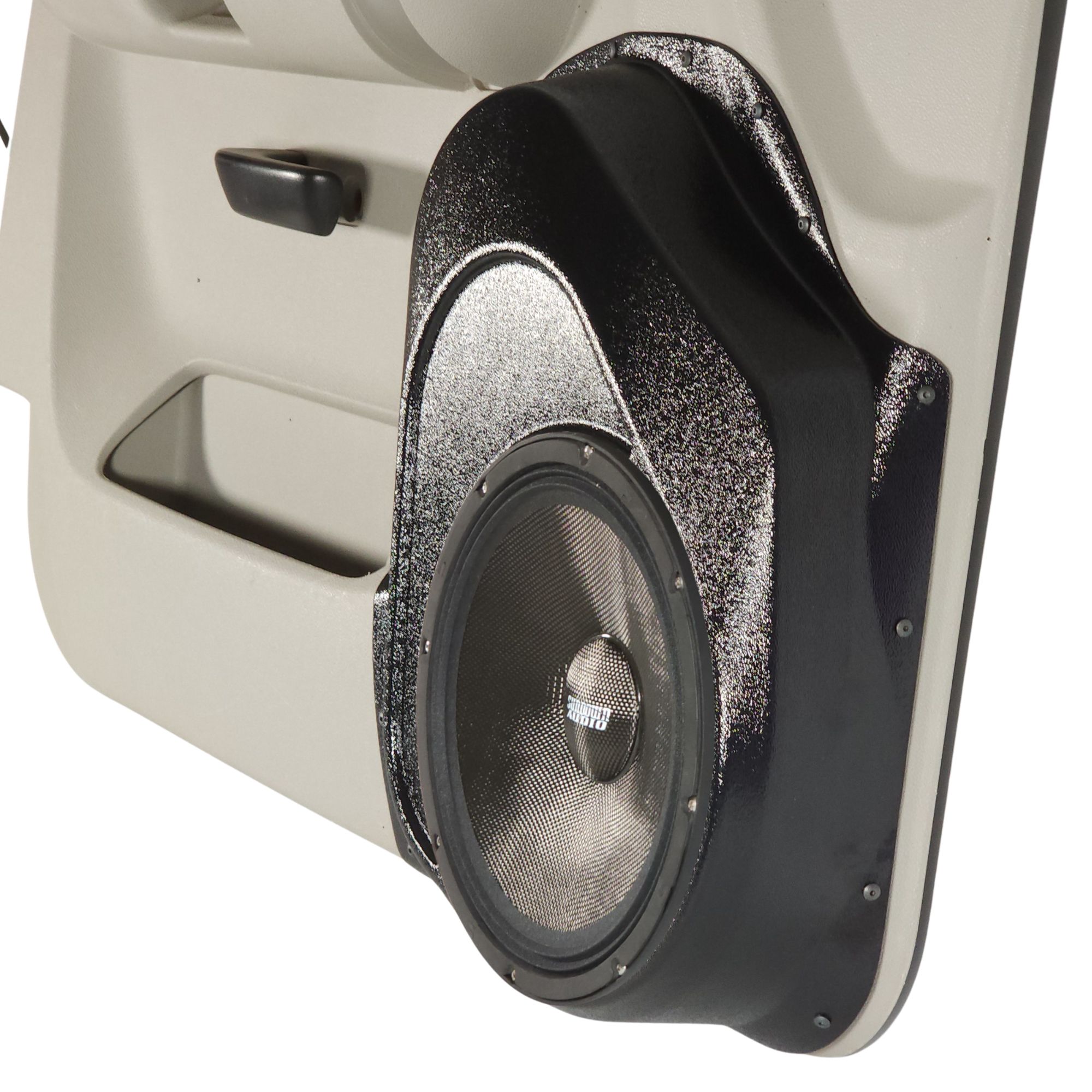 Custom Speaker Pods Single 10" Speaker Pods for 2007-2009 Chevrolet Silverado, GMC Sierra right ortho Speaker Upgrade for the Front Door of your 2007-2009 Chevrolet Silverado, GMC Sierra. Easy installation of a Single 10" Midrange for the most powerful car stereo possible.
