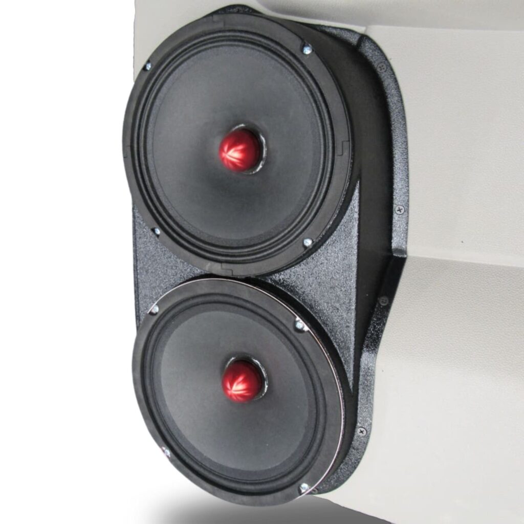 Rear Door Custom Speaker Pods for the 2007-2009 Cadillac Escalade Chevrolet Avalanche Tahoe Silverado Suburban GMC Yukon Sierra to hold Dual 8.0 in speakers for car audio installation upgrade
