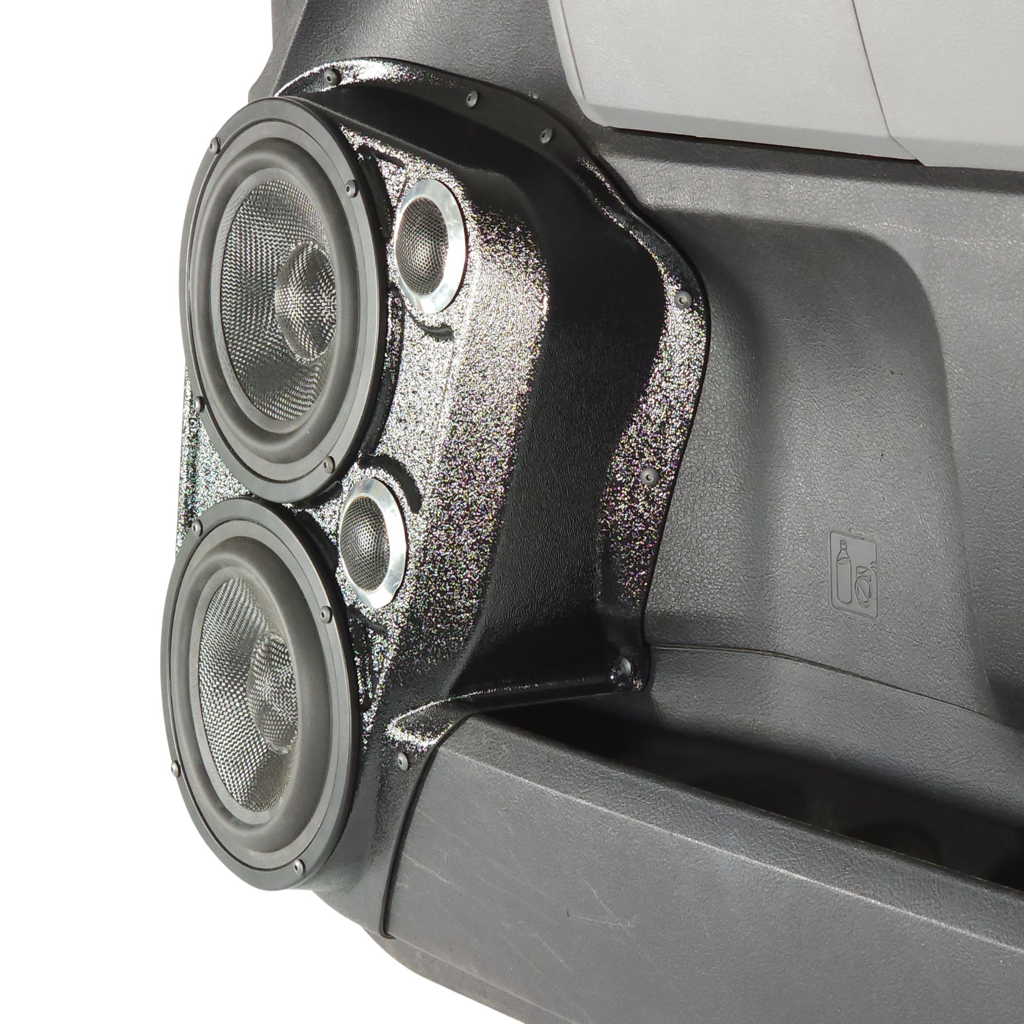 Custom Speaker Pods Dual 6.5" and Dual Tweeter Speaker Pods for 2007-2013 Toyota Tundra right ortho Speaker Upgrade for the Front Door of your 2007-2013 Toyota Tundra. Easy installation of a Dual 6.5" Midrange and Dual Tweeter for the most powerful car stereo possible.