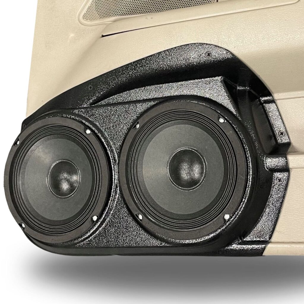 Front Door Custom Speaker Pods for the 2003-2008 Ford CrownVictoria Mercury GrandMarquis Marauder to hold Dual 6.5 in speakers for car audio installation upgrade