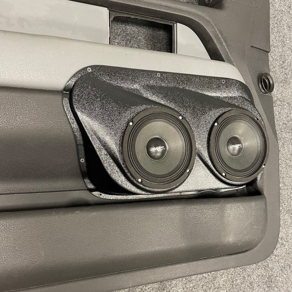 Front Door Custom Speaker Pods for the 2009-2014 Ford F-150 to hold Dual 6.5 in speakers for car audio installation upgrade