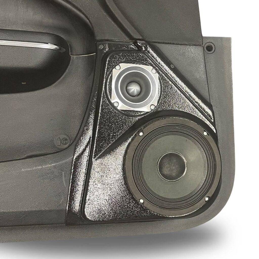 Front Door Custom Speaker Pods for the 2011-2023 Chrysler 300C Dodge Charger to hold 6.5 in and 3.5 in speakers for car audio installation upgrade