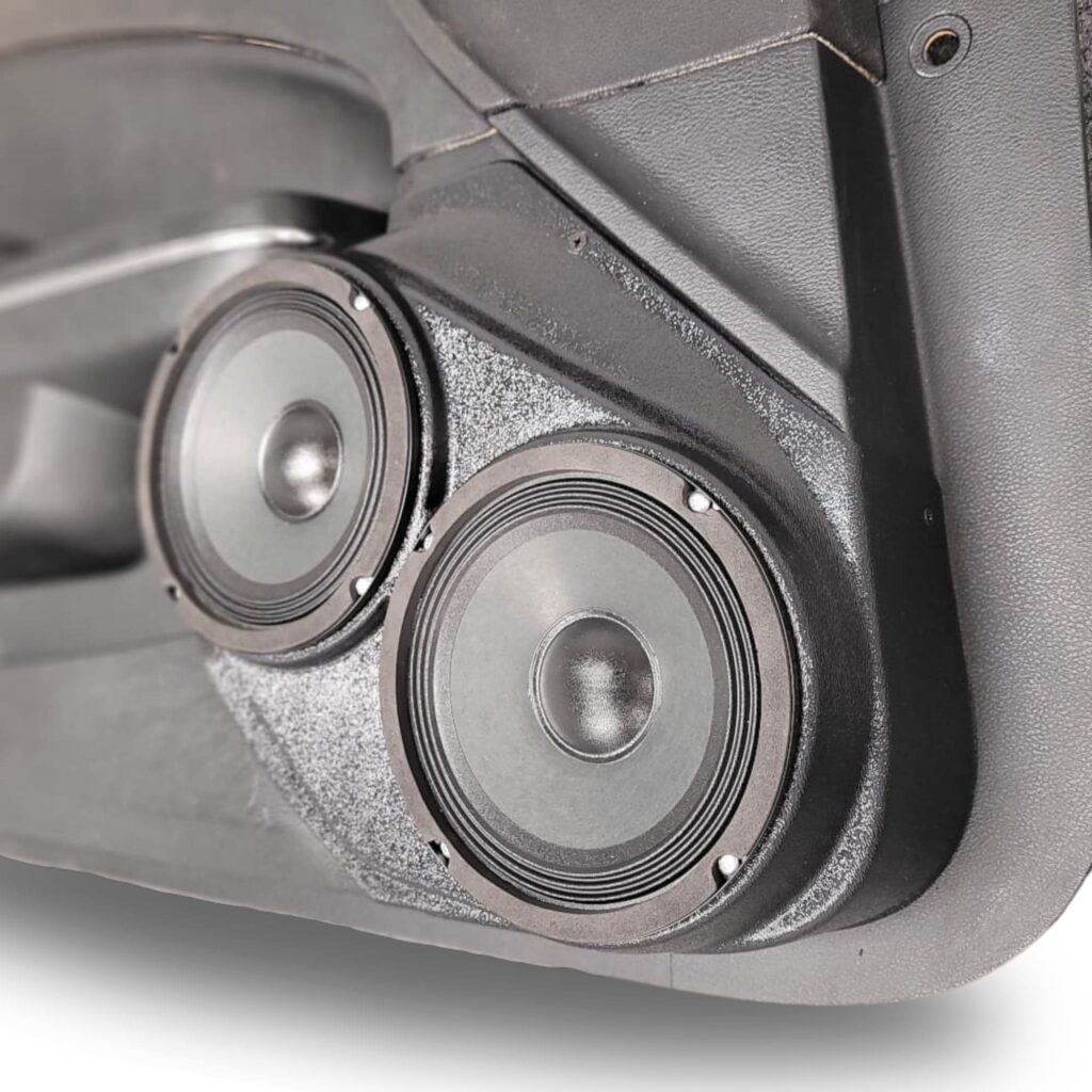 Front Door Custom Speaker Pods for the 2011-2023 Chrysler 300C Dodge Charger to hold Dual 6.5 in speakers for car audio installation upgrade