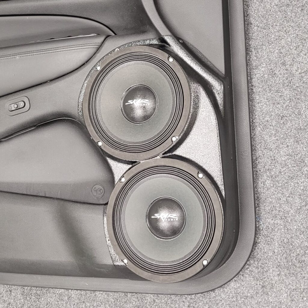 Front Door Custom Speaker Pods for the 2011-2023 Dodge Durango Jeep GrandCherokee to hold Dual 8.0 in speakers for car audio installation upgrade