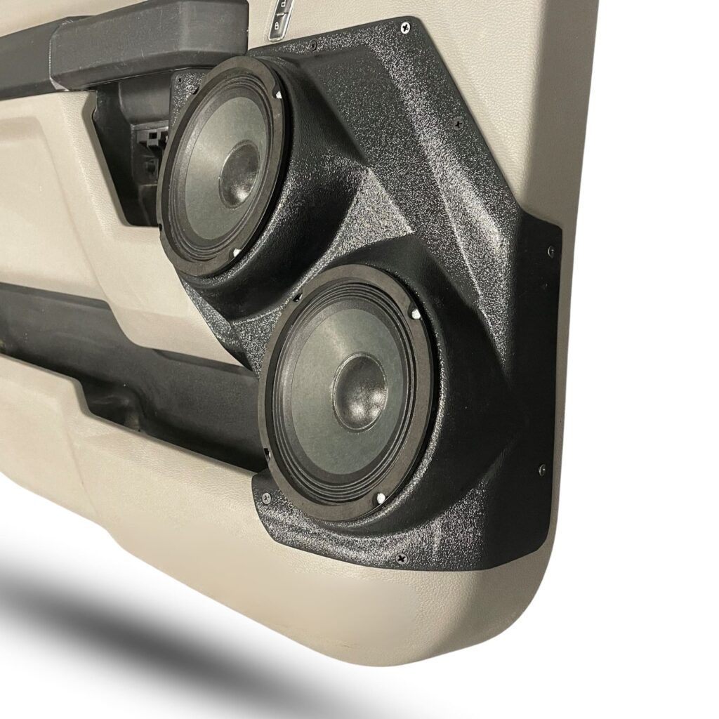 Front Door Custom Speaker Pods for the 2015-2020 Ford F-150 F-250F-350 to hold Dual 6.5 in speakers for car audio installation upgrade