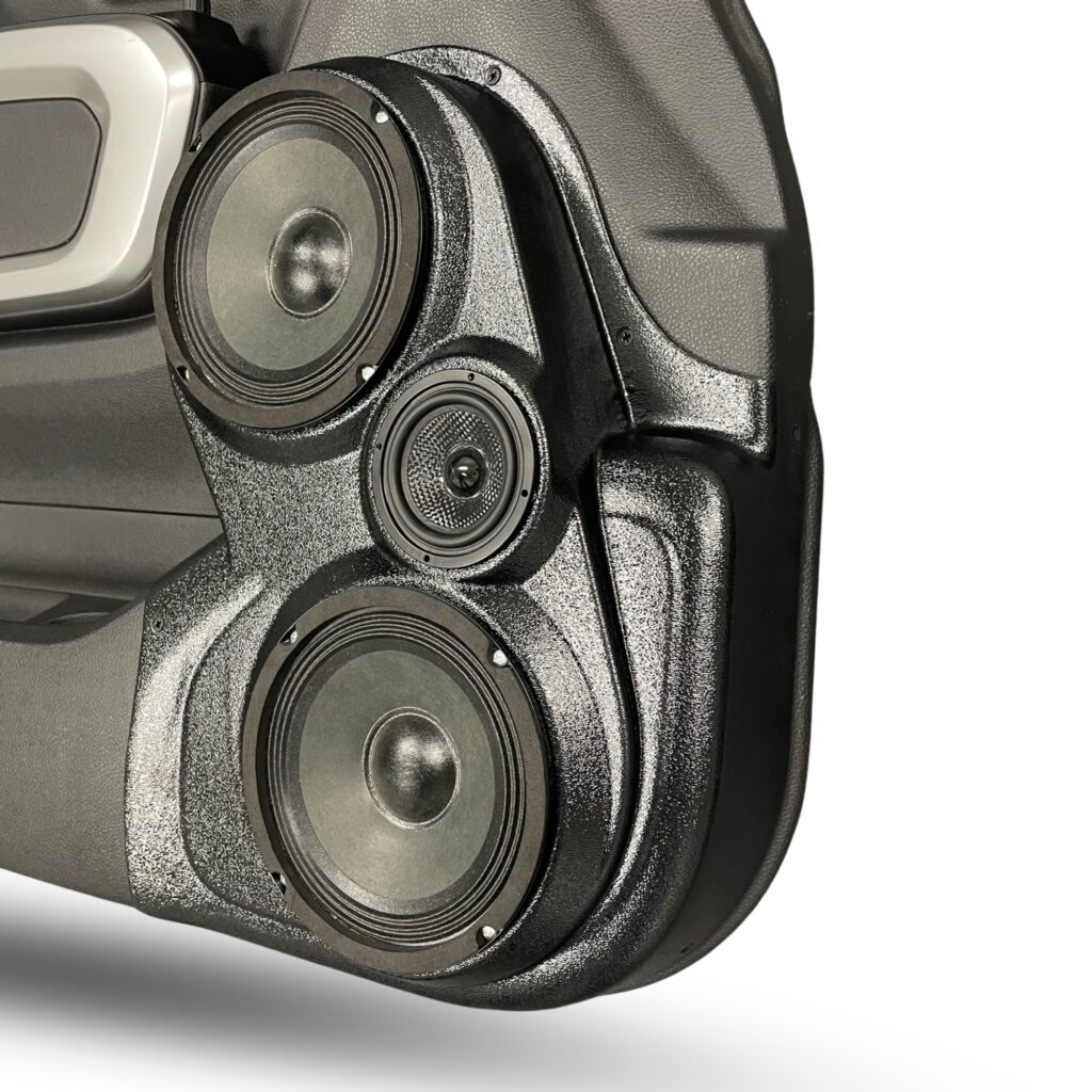 Front Door Custom Speaker Pods for the 2016-2024 Nissan Titan to hold Dual 6.5 in and 3.5 in speakers for car audio installation upgrade