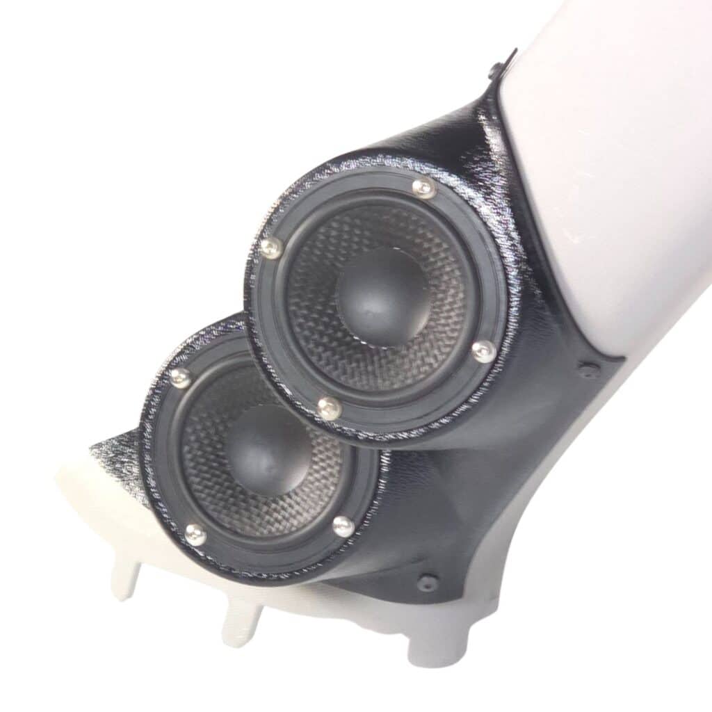 A-Pillar Custom Speaker Pods for the 2016-2025 Chevrolet Malibu to hold Dual 3.5 in speakers for car audio installation upgrade