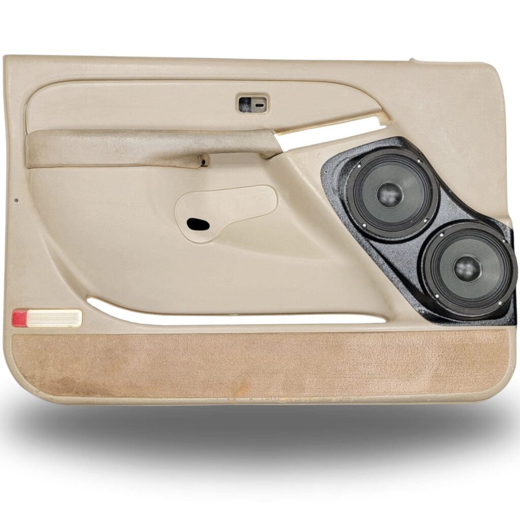 Front Door Custom Speaker Pods for the 2000-2006 Cadillac Escalade Chevrolet Avalanche Silverado Tahoe Suburban GMC Sierra Yukon to hold Dual 6.5 in speakers for car audio installation upgrade