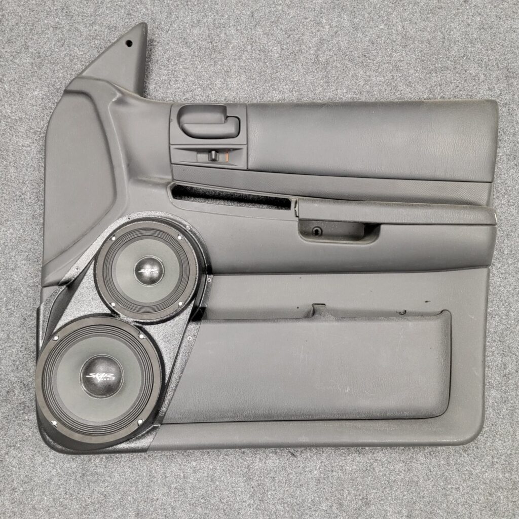 Front Door Custom Speaker Pods for the 2001-2004 Dodge Dakota Durango to hold 8.0 in and 6.5 in speakers for car audio installation upgrade
