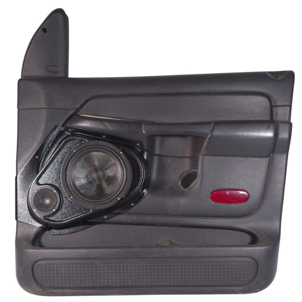 Front Door Custom Speaker Pods for the 2002-2005 Dodge Ram to hold 8.0 in and 3.5 in speakers for car audio installation upgrade