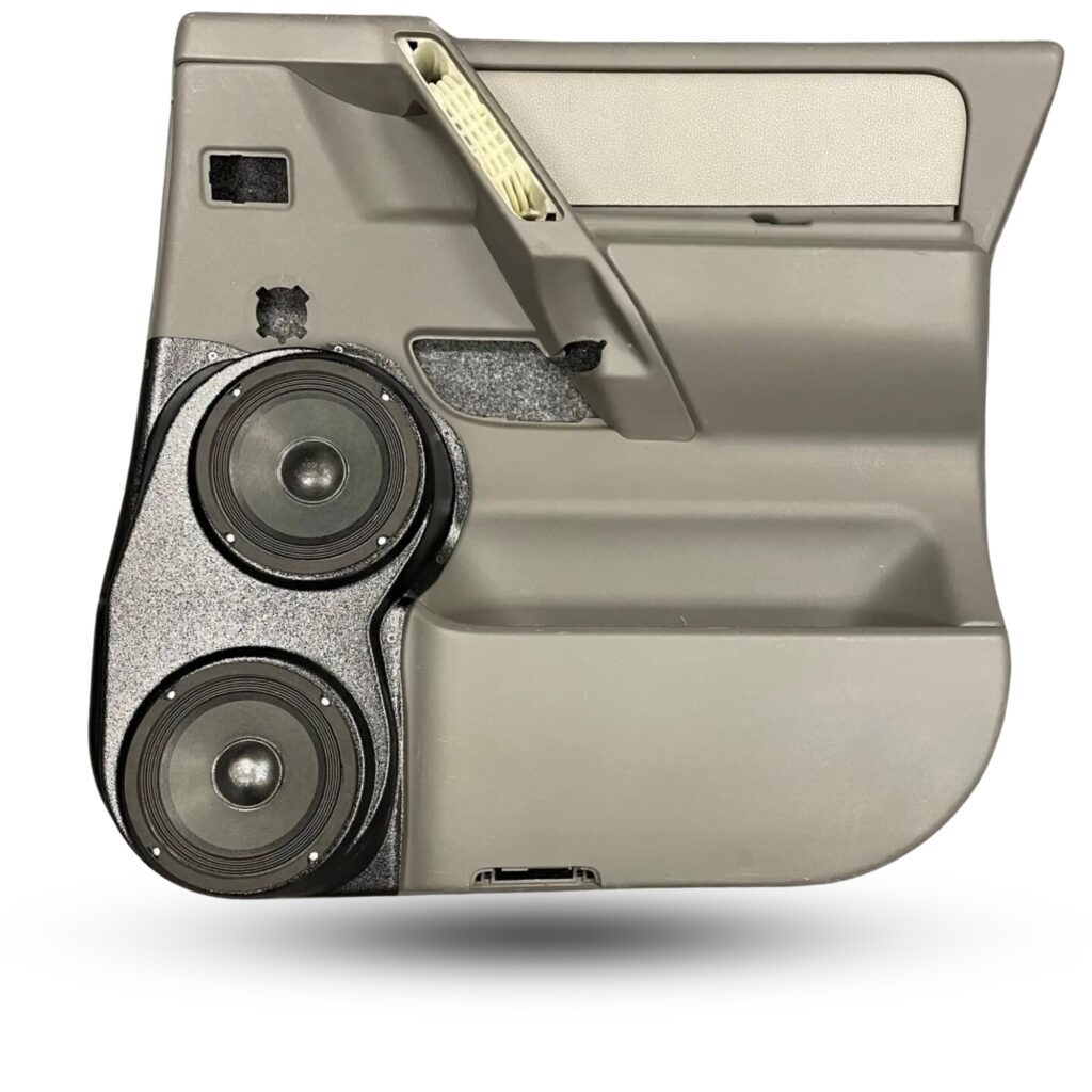 Rear Door Custom Speaker Pods for the 2004-2007 Infiniti QX56 Nissan Armada Titan to hold Dual 6.5 in speakers for car audio installation upgrade