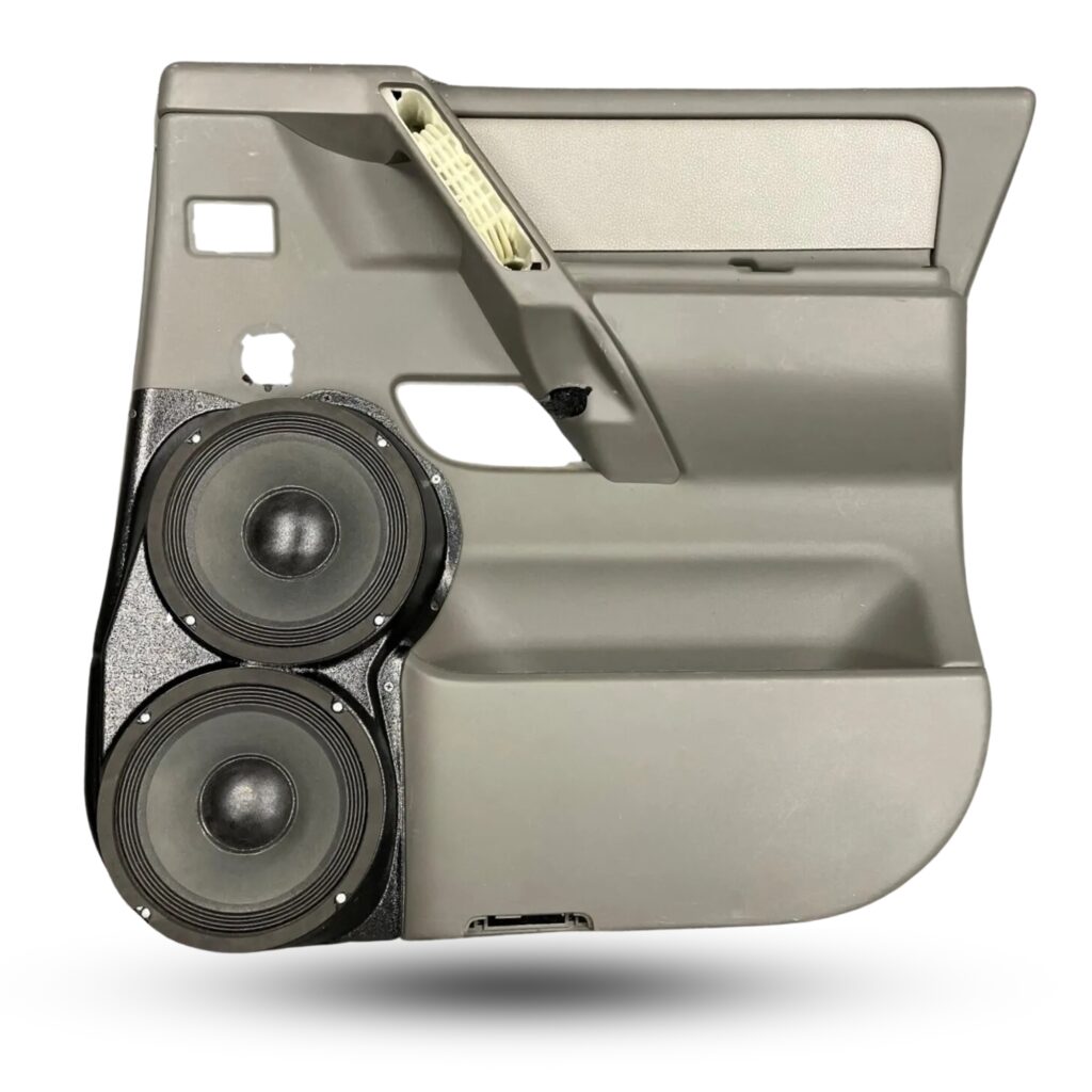 Rear Door Custom Speaker Pods for the 2004-2007 Infiniti QX56 Nissan Armada Titan to hold Dual 8.0 in speakers for car audio installation upgrade