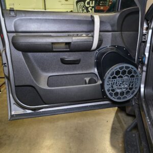 Front Door Custom Speaker Pods for the 2007-2009 Chevrolet Silverado GMC Sierra to hold 12.0 in speakers for car audio installation upgrade