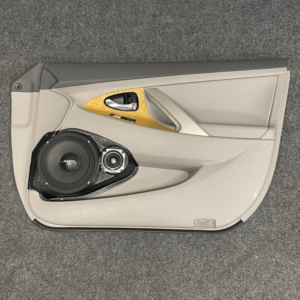 Front Door Custom Speaker Pods for the 2007-2011 Toyota Camry to hold 8.0 in and 3.5 in speakers for car audio installation upgrade