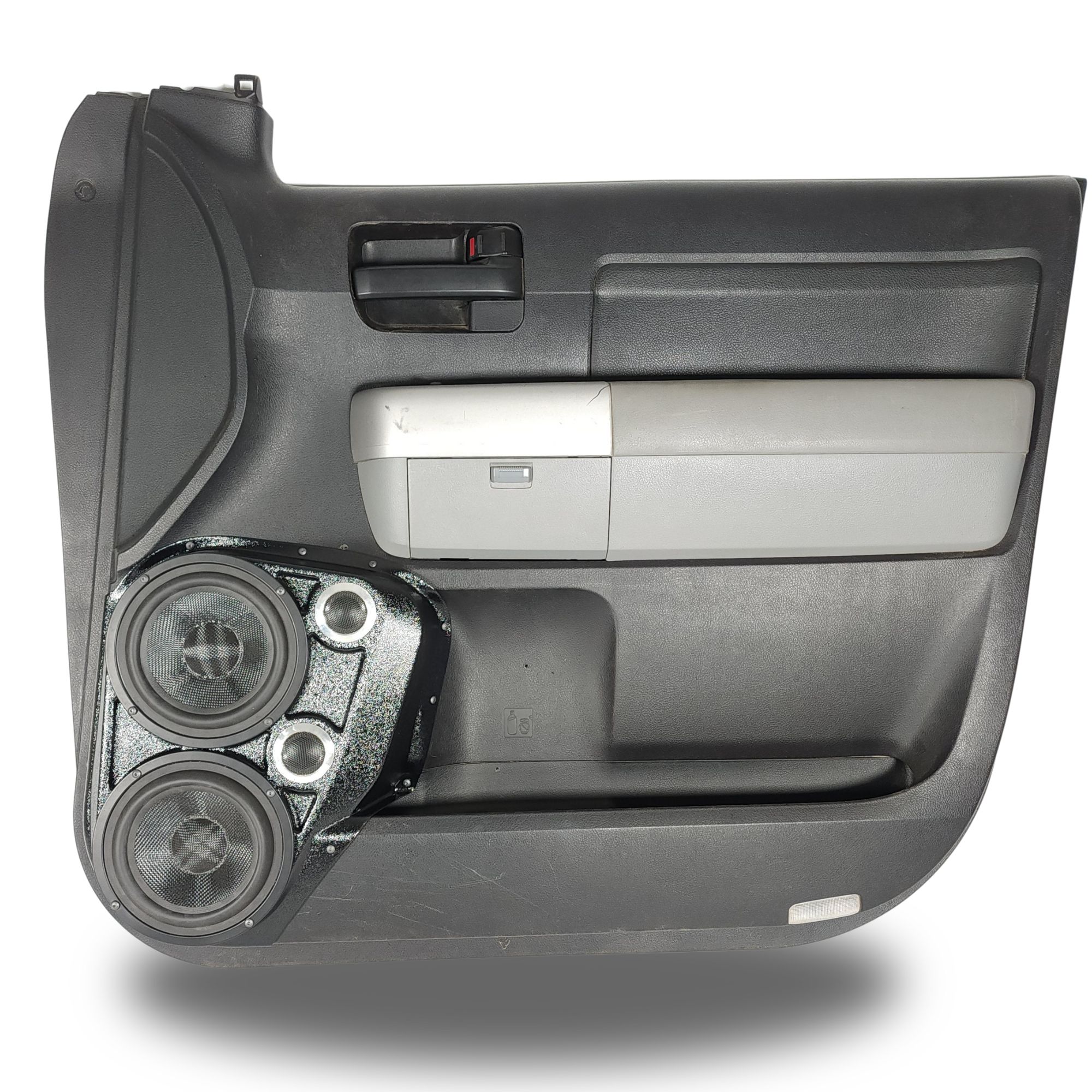 Custom Speaker Pods Dual 6.5" and Dual Tweeter Speaker Pods for 2007-2013 Toyota Tundra top center Speaker Upgrade for the Front Door of your 2007-2013 Toyota Tundra. Easy installation of a Dual 6.5" Midrange and Dual Tweeter for the most powerful car stereo possible.