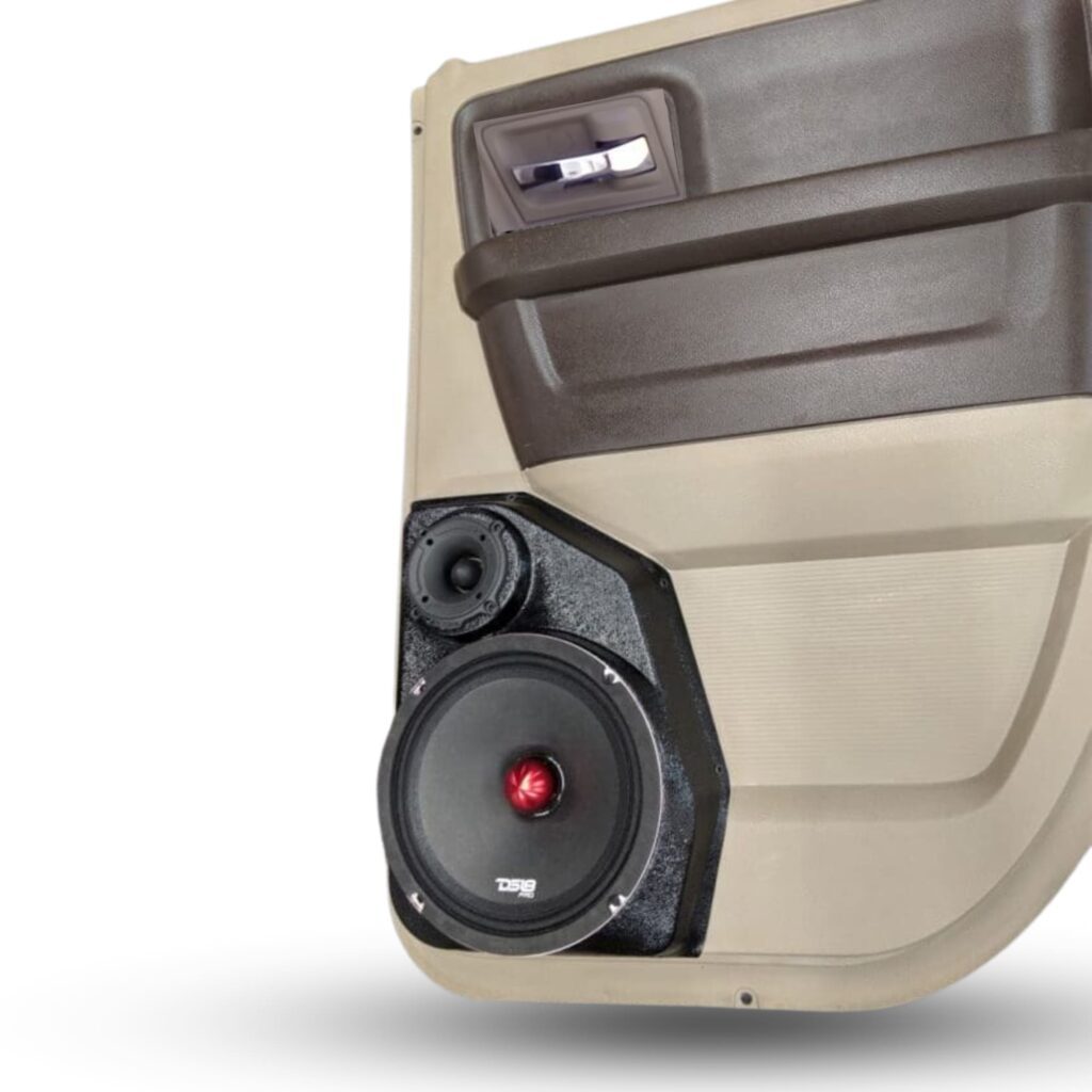 Rear Door Custom Speaker Pods for the 2009-2018 Dodge Ram to hold 8.0 in and 3.5 in speakers for car audio installation upgrade
