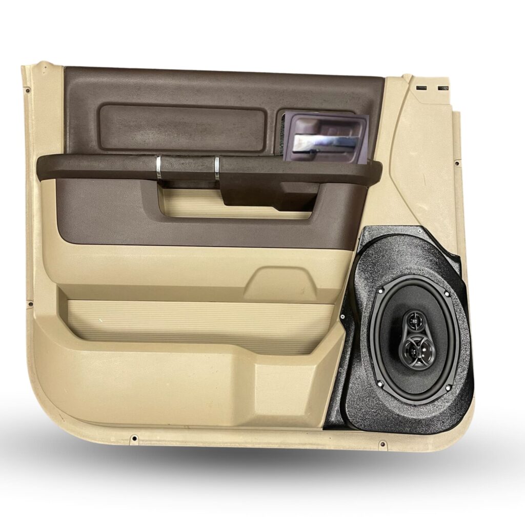 Front Door Custom Speaker Pods for the 2009-2018 Dodge Ram to hold 6.0 in x 9.0 in speakers for car audio installation upgrade