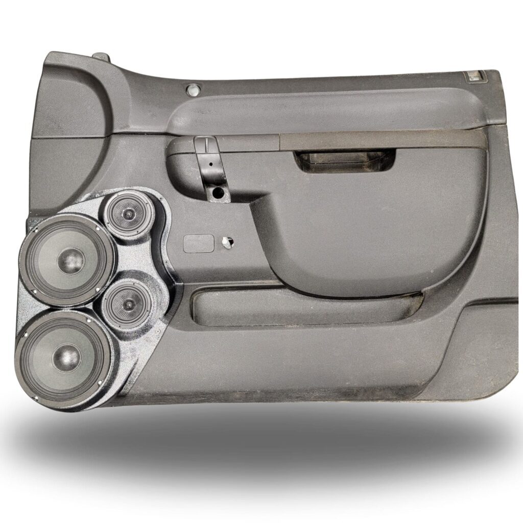 Front Door Custom Speaker Pods for the 2010-2013 Chevrolet Silverado GMC Sierra to hold Dual 6.5 in and Dual 3.5 in speakers for car audio installation upgrade