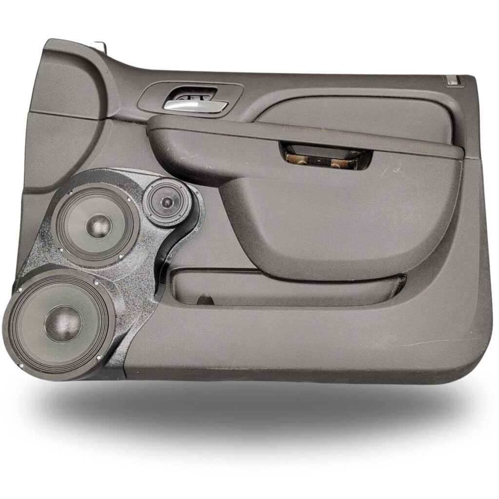 Front Door Custom Speaker Pods for the 2007-2009 Cadillac Escalade Chevrolet Avalanche Tahoe Silverado Suburban GMC Yukon Sierra to hold 8.0 in and 6.5 in and 3.5 in speakers for car audio installation upgrade