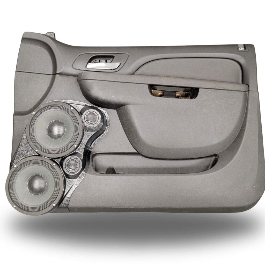 Front Door Custom Speaker Pods for the 2007-2009 Cadillac Escalade Chevrolet Avalanche Tahoe Silverado Suburban GMC Yukon Sierra to hold Dual 8.0 in and Dual 2.0 in speakers for car audio installation upgrade