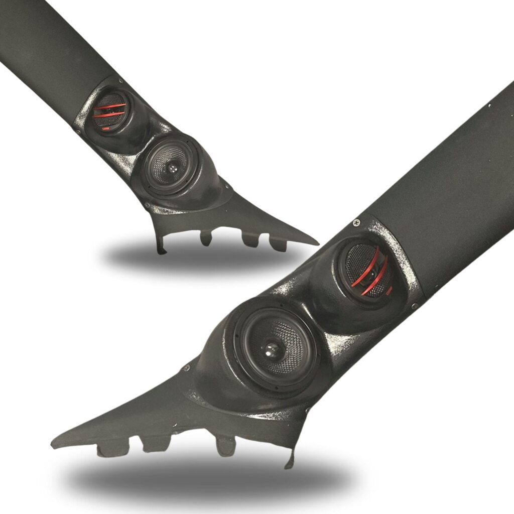 A-Pillar Custom Speaker Pods for the 2011-2023 Chrysler 300C Dodge Charger to hold 3.5 in and 2.0 in speakers for car audio installation upgrade