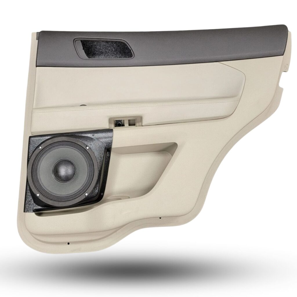 Rear Door Custom Speaker Pods for the 2011-2015 Ford Explorer to hold 8.0 in speakers for car audio installation upgrade