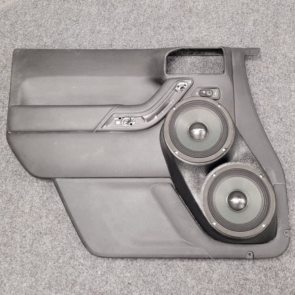 Front Door Custom Speaker Pods for the 2011-2017 Jeep Wrangler to hold Dual 6.5 in speakers for car audio installation upgrade