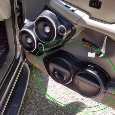 Front Door Custom Speaker Pods for the 2000-2006 Cadillac Escalade Chevrolet Avalanche Silverado Tahoe Suburban GMC Sierra Yukon to hold Dual 8.0 in speakers for car audio installation upgrade