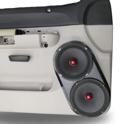 Front Door Custom Speaker Pods for the 2007-2009 Chevrolet Silverado GMC Sierra to hold Dual 8.0 in speakers for car audio installation upgrade