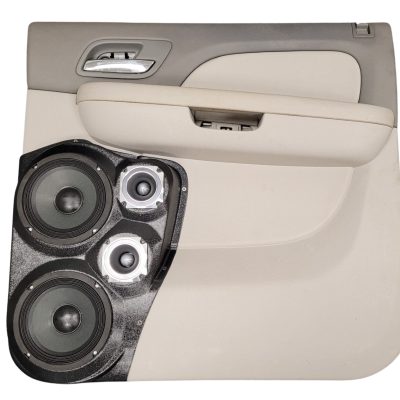 Rear Door Custom Speaker Pods for the 2007-2009 Cadillac Escalade Chevrolet Avalanche Tahoe Silverado Suburban GMC Yukon Sierra to hold Dual 6.5 in and Dual 3.5 in speakers for car audio installation upgrade