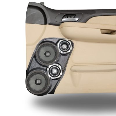 Front Door Custom Speaker Pods for the 2007-2009 Cadillac Escalade Chevrolet Avalanche Tahoe Silverado Suburban GMC Yukon Sierra to hold Dual 6.5 in and Dual 4.0 in speakers for car audio installation upgrade