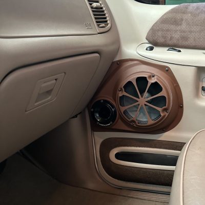 Front Door Custom Speaker Pods for the 1997-2001 Ford Explorer to hold 6.5 in and 3.5 in speakers for car audio installation upgrade