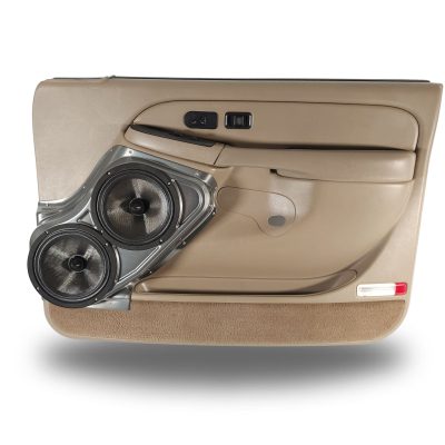Front Door Custom Speaker Pods for the 2000-2006 Cadillac Escalade Chevrolet Avalanche Silverado Tahoe Suburban GMC Sierra Yukon to hold Dual 8.0 in speakers for car audio installation upgrade