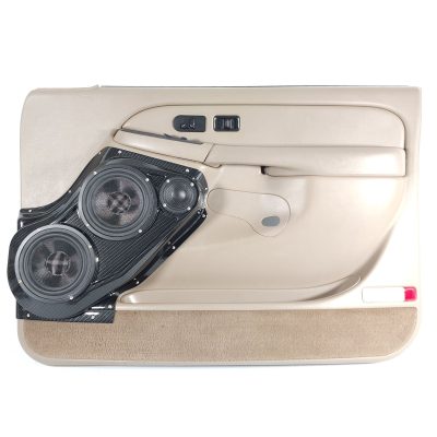 Front Door Custom Speaker Pods for the 2000-2006 Cadillac Escalade Chevrolet Avalanche Silverado Tahoe Suburban GMC Sierra Yukon to hold Dual 6.5 in and 3.5 in  speakers for car audio installation upgrade