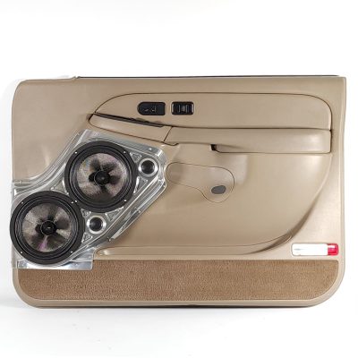 Front Door Custom Speaker Pods for the 2000-2006 Cadillac Escalade Chevrolet Avalanche Silverado Tahoe Suburban GMC Sierra Yukon to hold Dual 8.0 in and Dual 2.0 in speakers for car audio installation upgrade