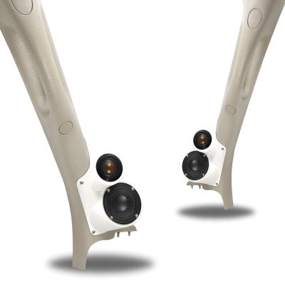 A-Pillar Custom Speaker Pods for the 2002-2005 Dodge Ram Ram to hold 3.5 in and 2.0 in speakers for car audio installation upgrade