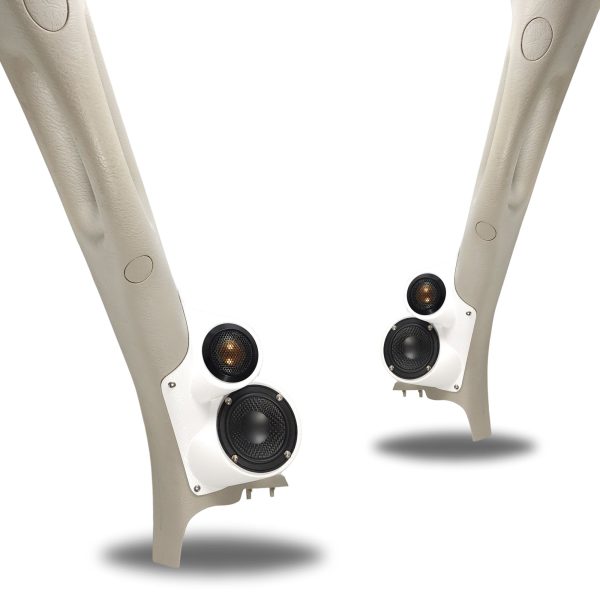 A-Pillar Custom Speaker Pods for the 2002-2005 Dodge Ram Ram to hold 3.5 in and 2.0 in speakers for car audio installation upgrade