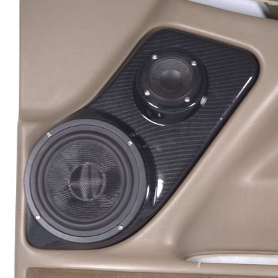 Front Door Custom Speaker Pods for the 2000-2006 Cadillac Escalade Chevrolet Avalanche Silverado Tahoe Suburban GMC Sierra Yukon to hold 6.5 in and 3.5 in speakers for car audio installation upgrade