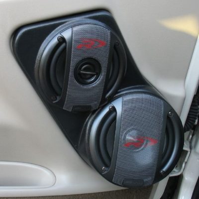 Front Door Custom Speaker Pods for the 2000-2006 Cadillac Escalade Chevrolet Avalanche Silverado Tahoe Suburban GMC Sierra Yukon to hold 6.5 in and 5.25 in speakers for car audio installation upgrade