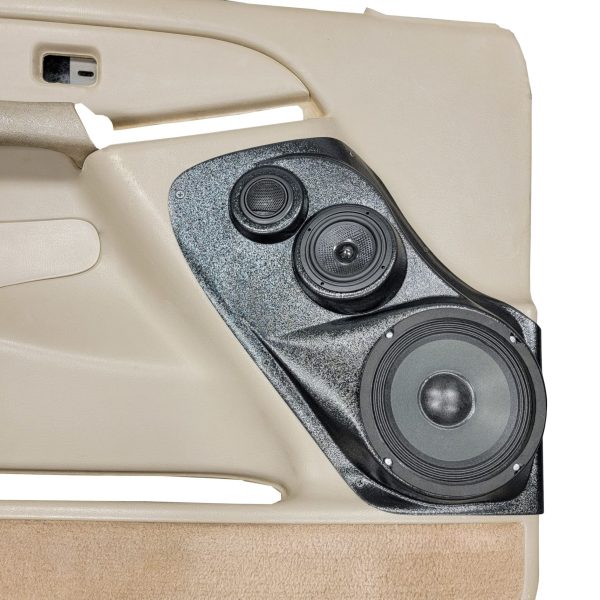 Front Door Custom Speaker Pods for the 2000-2006 Cadillac Escalade Chevrolet Avalanche Silverado Tahoe Suburban GMC Sierra Yukon to hold 6.5 in and 3.5 in and 2.0 in speakers for car audio installation upgrade