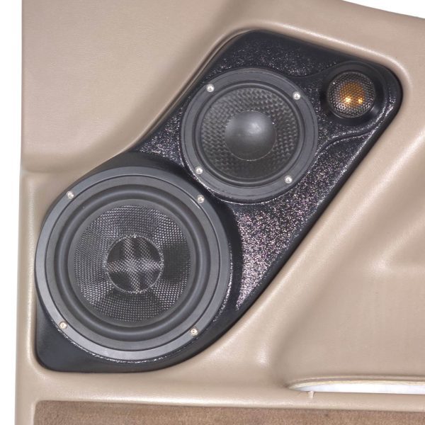 Front Door Custom Speaker Pods for the 2000-2006 Cadillac Escalade Chevrolet Avalanche Silverado Tahoe Suburban GMC Sierra Yukon to hold 6.5 in and 4.0 in and 2.0 in speakers for car audio installation upgrade