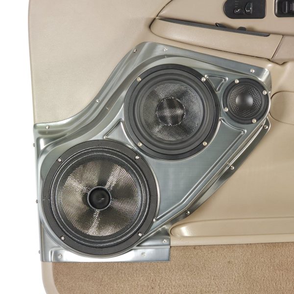 center ortho Speaker Upgrade for the Front Door of your 2000-2006 Chevrolet Tahoe, Suburban, Avalanche, Silverado. GMC Yukon, Sierra. Cadillac Escalade. Easy installation of a 8", 6.5" Midranges plus a 3.5" Super Tweeter for the most powerful car stereo possible.