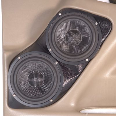 Front Door Custom Speaker Pods for the 2000-2006 Cadillac Escalade Chevrolet Avalanche Silverado Tahoe Suburban GMC Sierra Yukon to hold Dual 6.5 in speakers for car audio installation upgrade