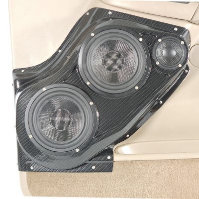 Front Door Custom Speaker Pods for the 2000-2006 Cadillac Escalade Chevrolet Avalanche Silverado Tahoe Suburban GMC Sierra Yukon to hold Dual 6.5 in and 3.5 in  speakers for car audio installation upgrade