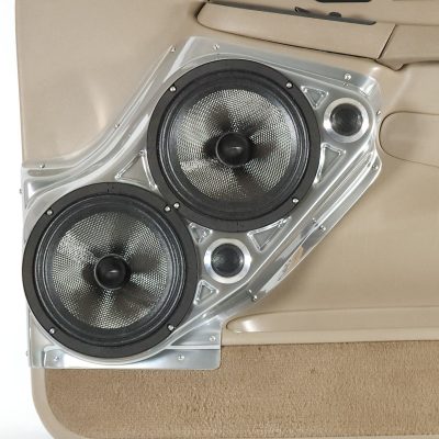 Front Door Custom Speaker Pods for the 2000-2006 Cadillac Escalade Chevrolet Avalanche Silverado Tahoe Suburban GMC Sierra Yukon to hold Dual 8.0 in and Dual 2.0 in speakers for car audio installation upgrade