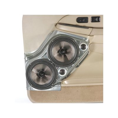 Front Door Custom Speaker Pods for the 2000-2006 Cadillac Escalade Chevrolet Avalanche Silverado Tahoe Suburban GMC Sierra Yukon to hold Dual 8.0 in and Dual 2.0 in speakers for car audio installation upgrade