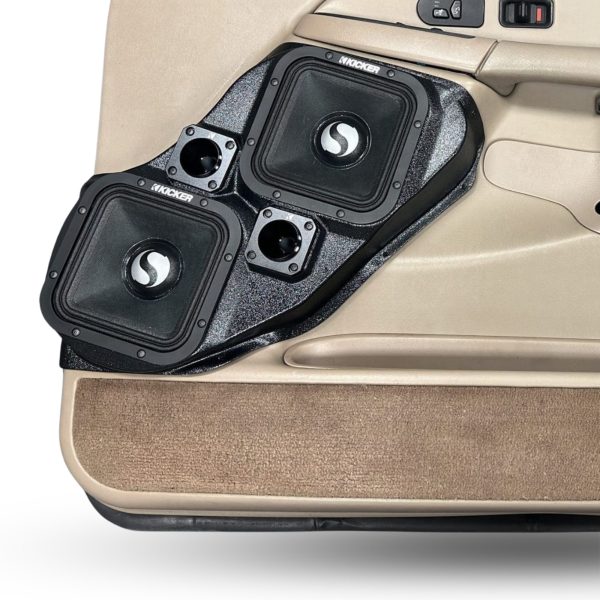 Front Door Custom Speaker Pods for the 2000-2006 Cadillac Escalade Chevrolet Avalanche Silverado Tahoe Suburban GMC Sierra Yukon to hold Dual 7.0 in and Dual 2.0 in speakers for car audio installation upgrade
